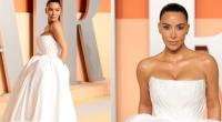 Kim Kardashian Rocks Dramatic Tyvek Bridal Gown at Oscars Party